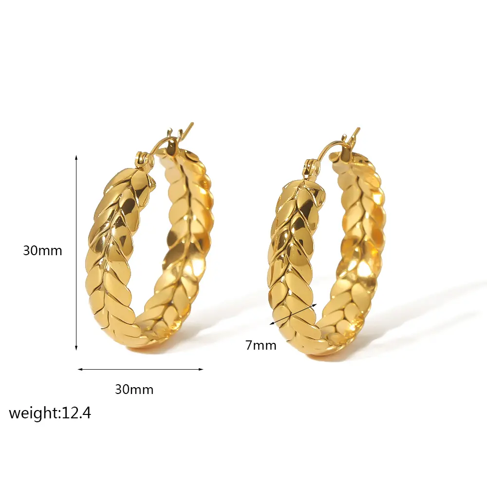 1 Pair Retro Daily Style Wheat Ear Shape Stainless Steel 18K Gold Plated Women's Hoop Earrings h5 Picture2